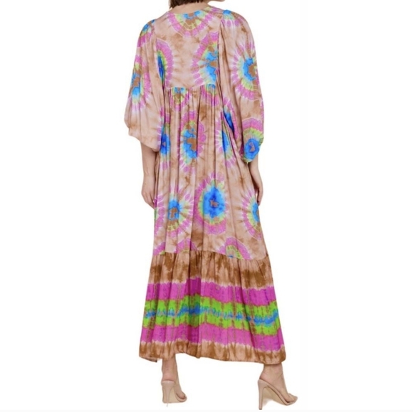 SOFIA COLLECTIONS Anastasia Flowy With Neck Tie Tye Dye Pattern Maxi Dress(O/S) - Picture 4 of 10